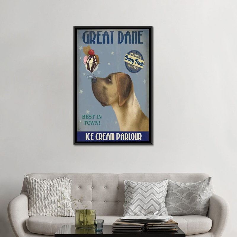 « great danois ice crème », reproduction d’impression sur toile tendue Fab Funky, H 48 po x l 32 po x P 1,5 po, Pas de tapis