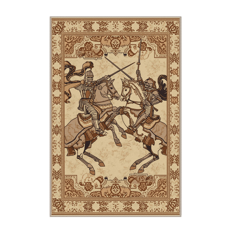 Tapis oriental traditionnel brun clair et beige lavable à la machine Takengon, 3 X 5