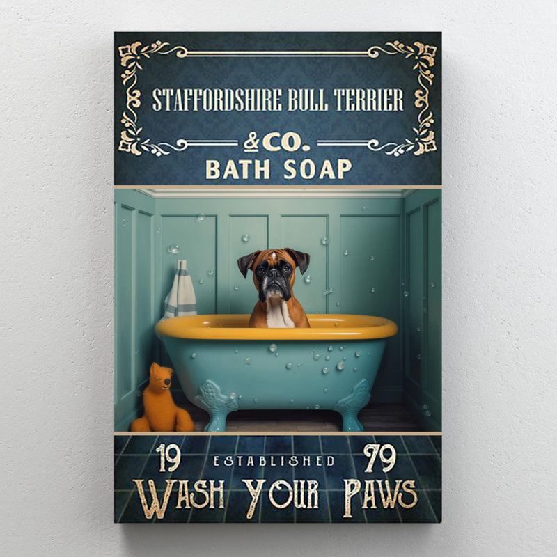«Staffordshire Bull Terrier Bath Soap» - 1 pièce de savon pour salle de bain Staffordshire Bull Terrier sur toile, impression