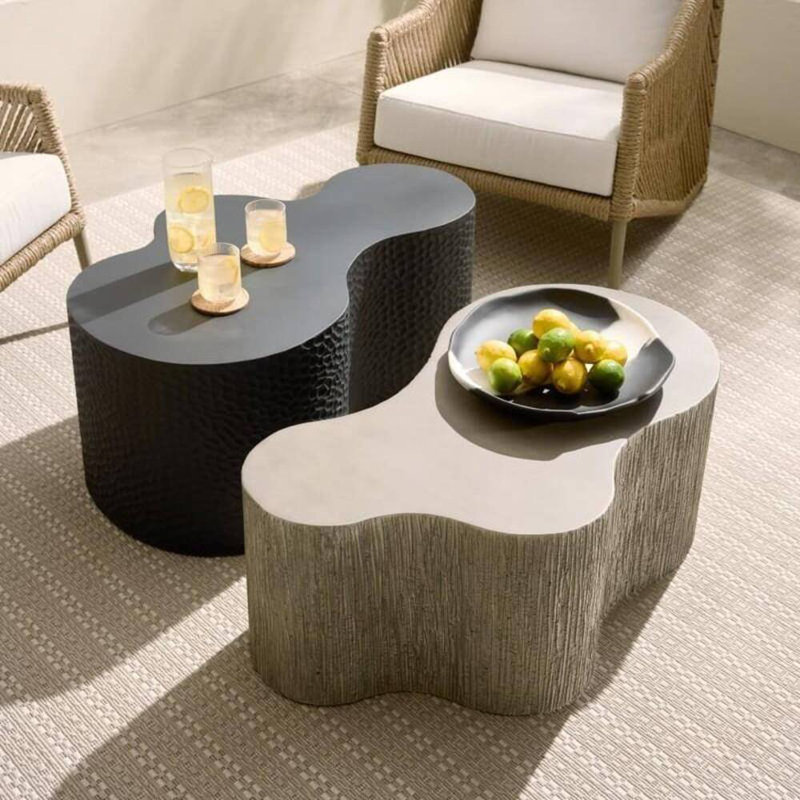 Indio Outdoor Free Form Coffee Table, Matte Black, 14" H x 37" L x 22" W