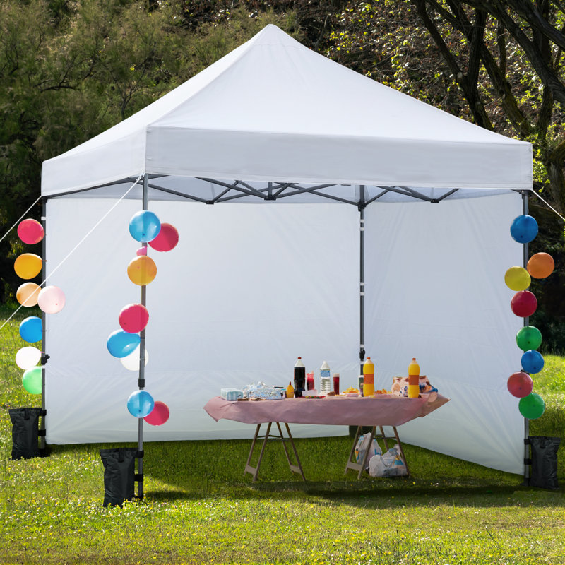 Pavillon de jardin permanent en métal L 10 pi. D Auvent escamotable en acier, Blanc