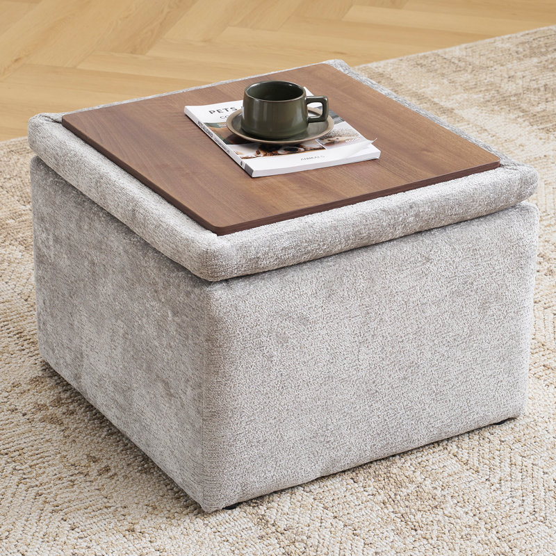 Repose-pieds cubique avec rangement, repose-pieds multifonctionnel, beige, Gris clair, Chenille