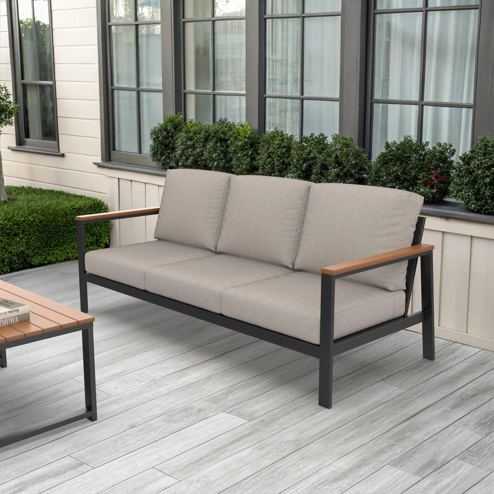 Townsend 80" Sunbrella® Patio Sofa, Sunbrella® Cast Silver, Antique Mahogany, Yes