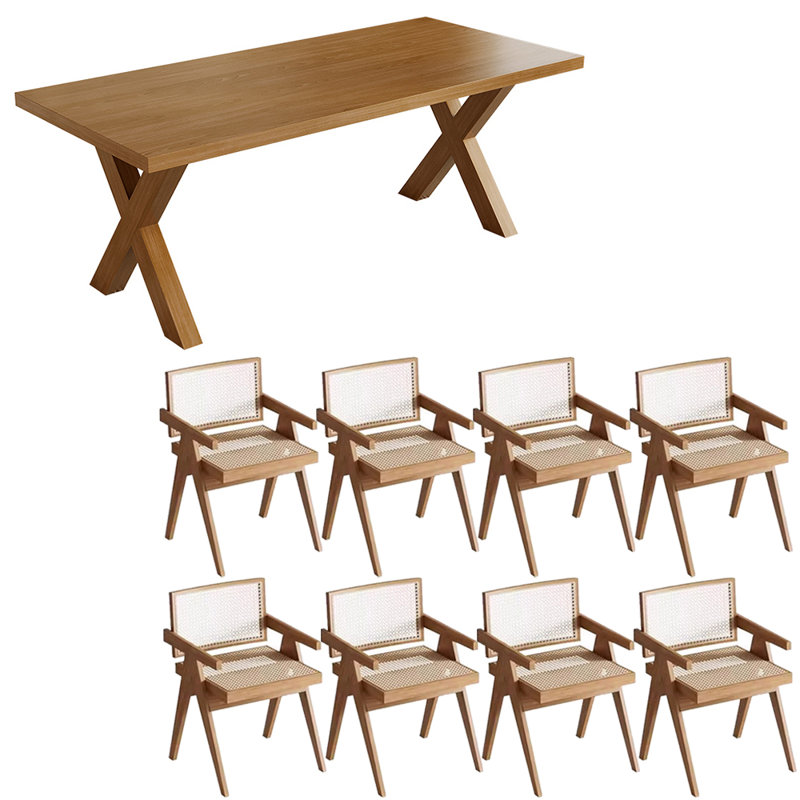 Ensemble de table de salle à manger en bois massif de style japonais, H 29,5 po x L 86,6 po x l 39,3 po