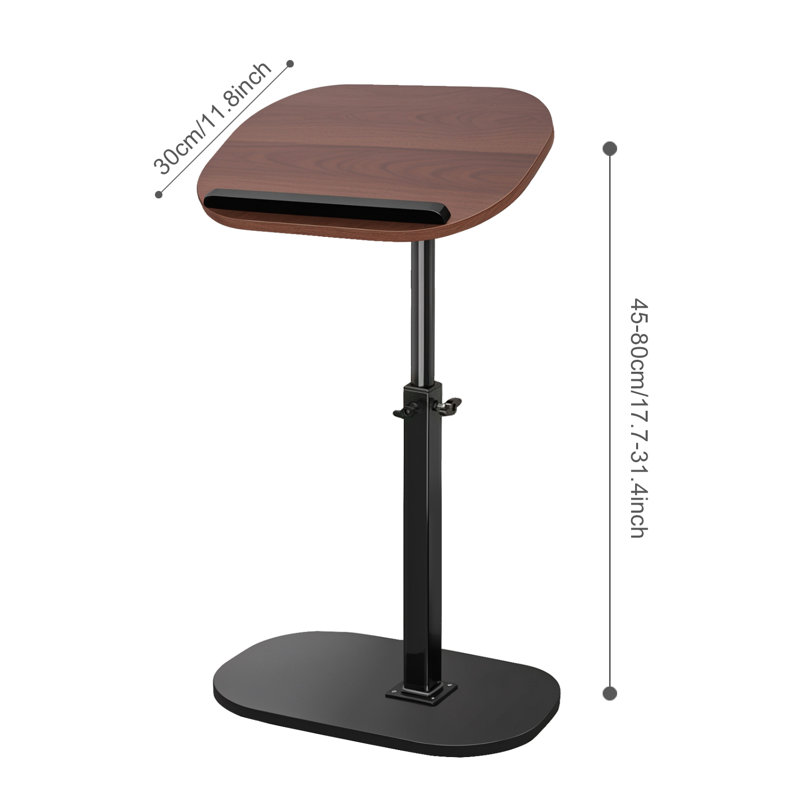 C Shaped End Table, Adjustable Height Skinny Side Table, 360 Degree Swivel TV Tray Table, Night Stand with 2-Tier Storage Shelf, Reversible Couch Table (Brown)