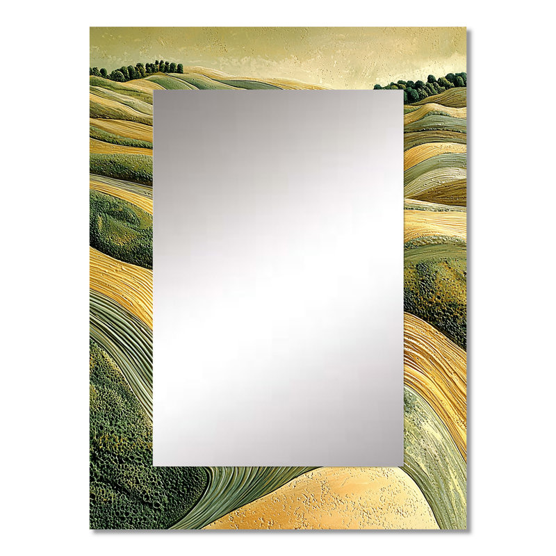 «Green Ploughed Earth Abstract Landscape III - Farm La Mirror», miroir mural traditionnel unique, impression d'art en métal