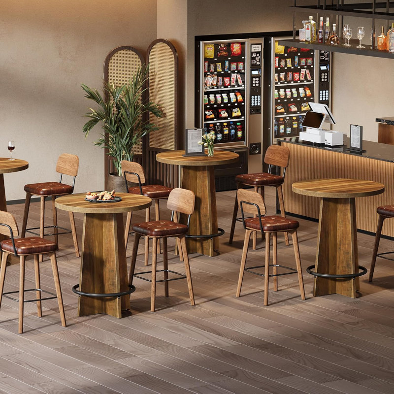 31 Inch Bar Table, Pub Table With Wood Top And Metal Frame - Rustic Brown Indoor Outdoor Cocktail Height Table For Bistro, Patio, Or Home Bar
