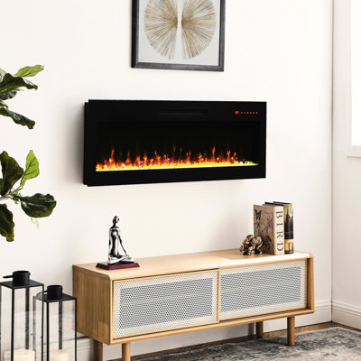 42" Electric Fireplace, Double Protection, 16 Flame Colors, Mounted & Built-In Style Wall Fireplace 42", 5000 /H Heat Output, Remote Control, 5 Settings Of Brightness