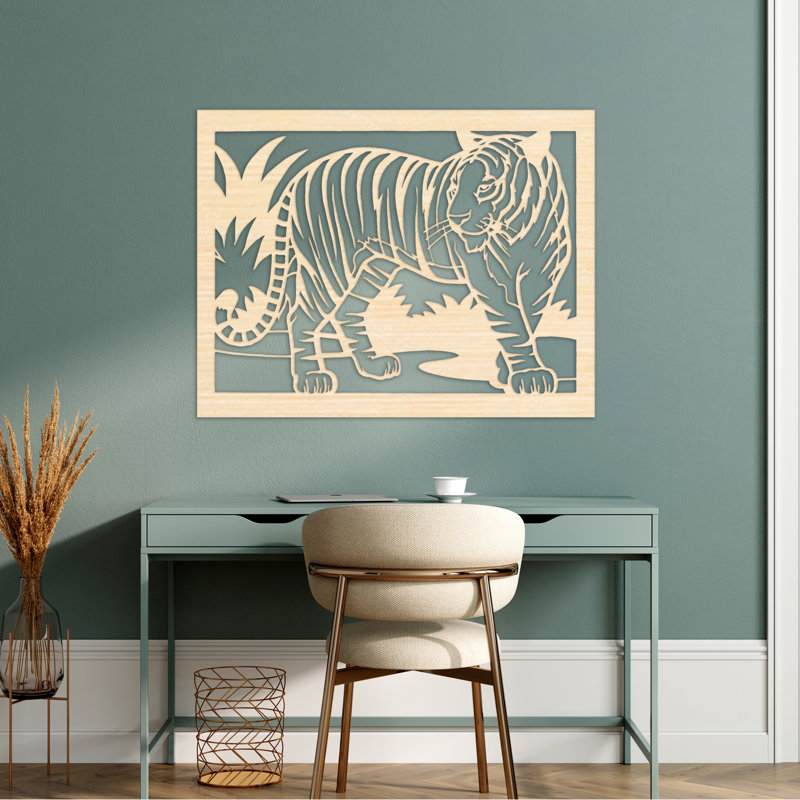 Décoration murale rectangulaire avec tigre - bouleau baltique naturel, H 24,8 po x l 32 po x P 0,25 po