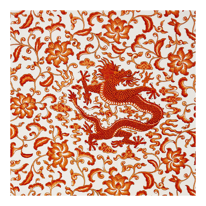 Oriana Chi'en Dragon Linen Print Fabric, Persimmon