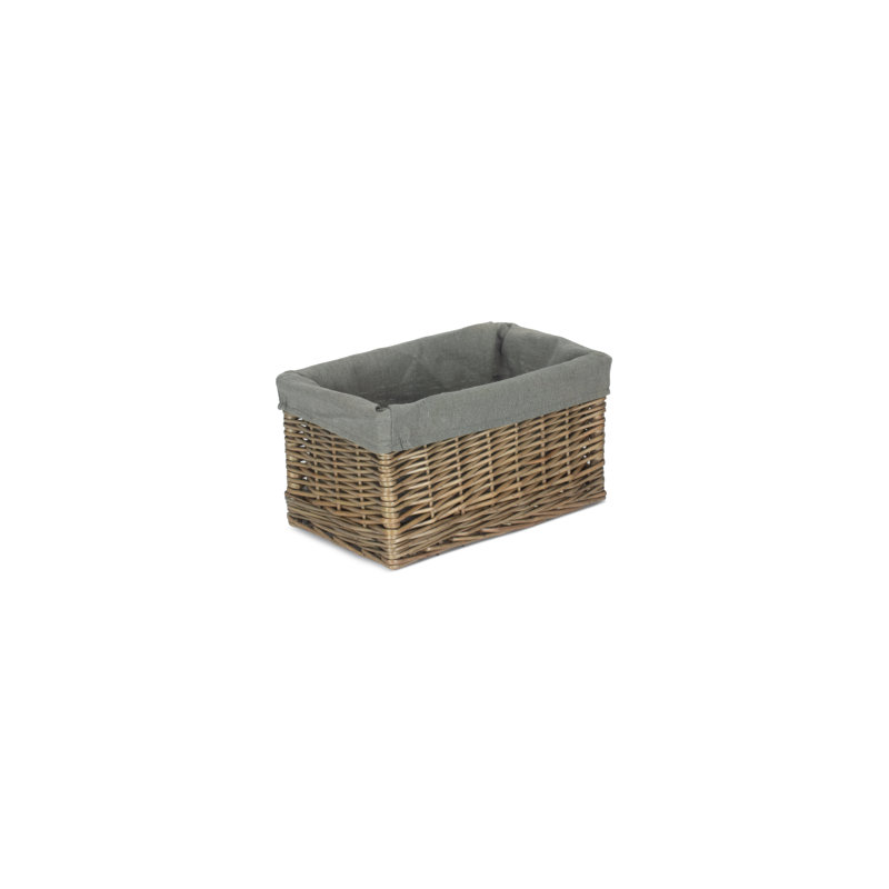 Wicker Storage Basket with Lining, 17cm H x 33cm W x 20cm D, Antique Wash/Grey