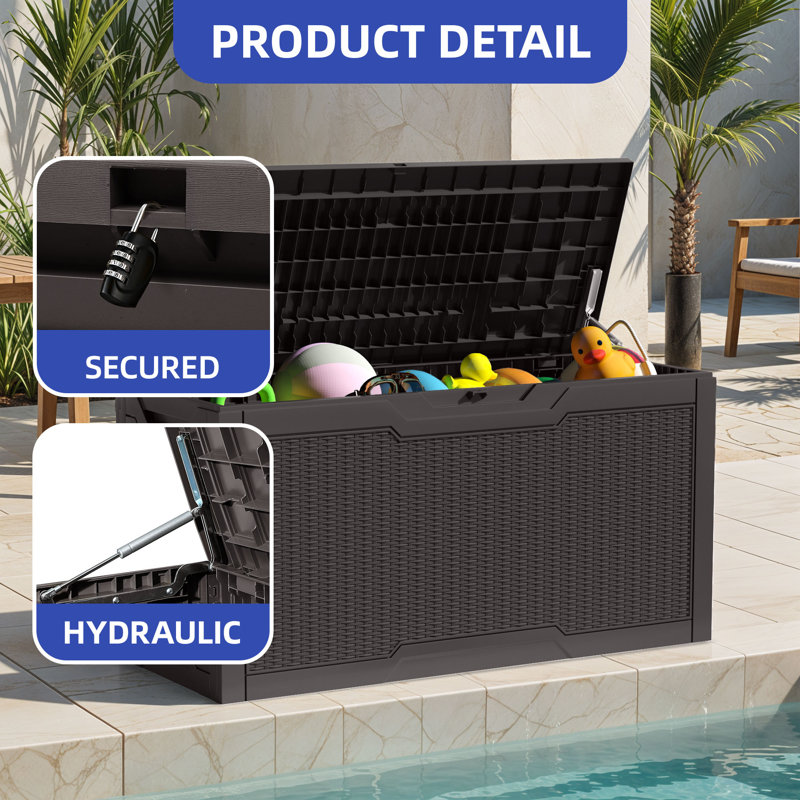 80 Gallon Outdoor Storage Cabinet with Rattan Pattern Lockable & Weather Resistant, Dark Brown