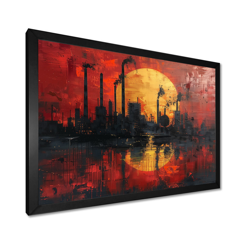 Jaune, rouge, production, Power Factories III - Décoration murale usines, Toile encadrée noire simple