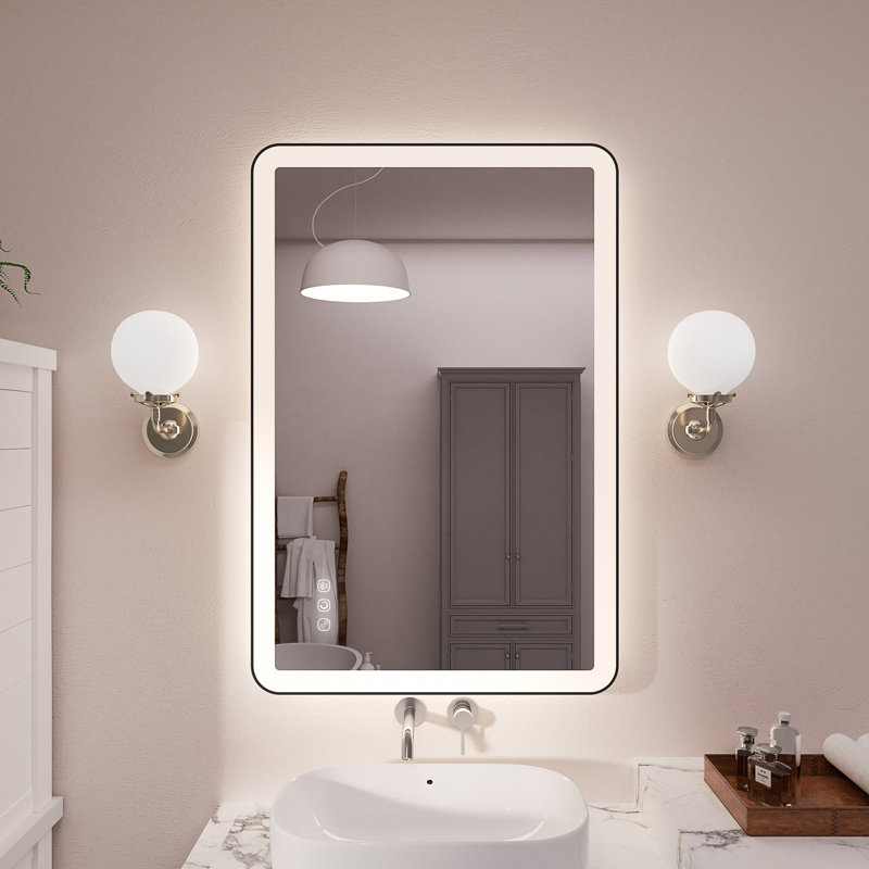 Miroir mural Natalin, 32 po x 24 po, Noir mat, Rectangulaire