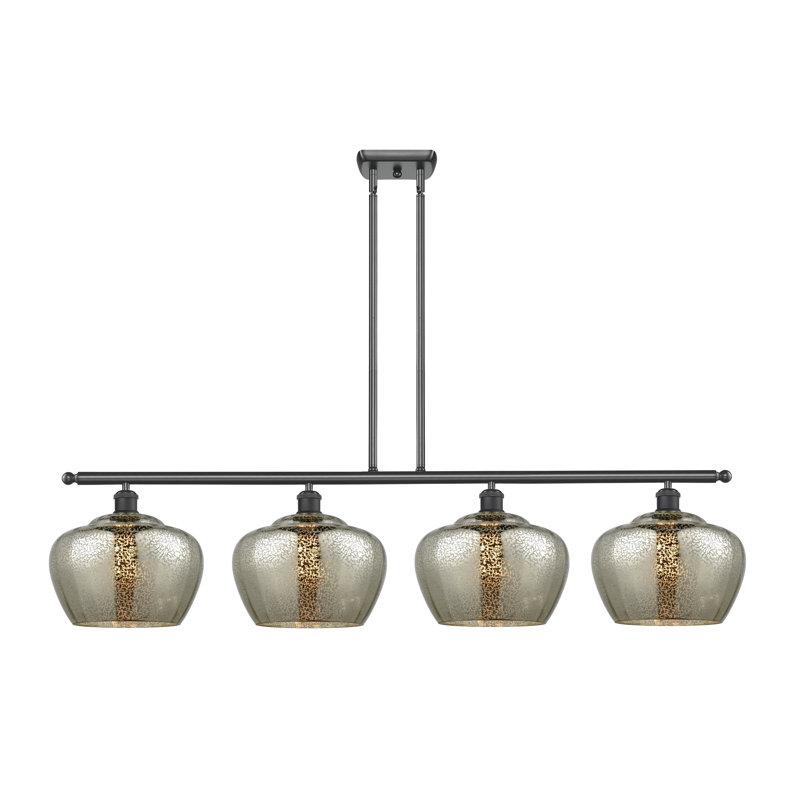 Luminaire suspendu linéaire pour îlot de cuisine 4 lumières Caenada, Transparent, DEL, Noir mat
