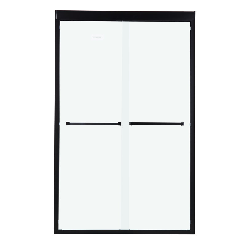 Double Sliding Shower Enclosure In Matte Black, 48" X 76" - Luxury Door With Tempered Glass And Adjustable Wall Profiles Black Fashionable Clear Included Accessories