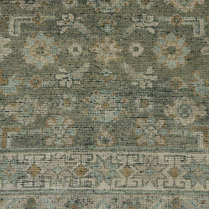Kenli Wool Oriental Area Rug in Green, Rectangle 12' x 15'