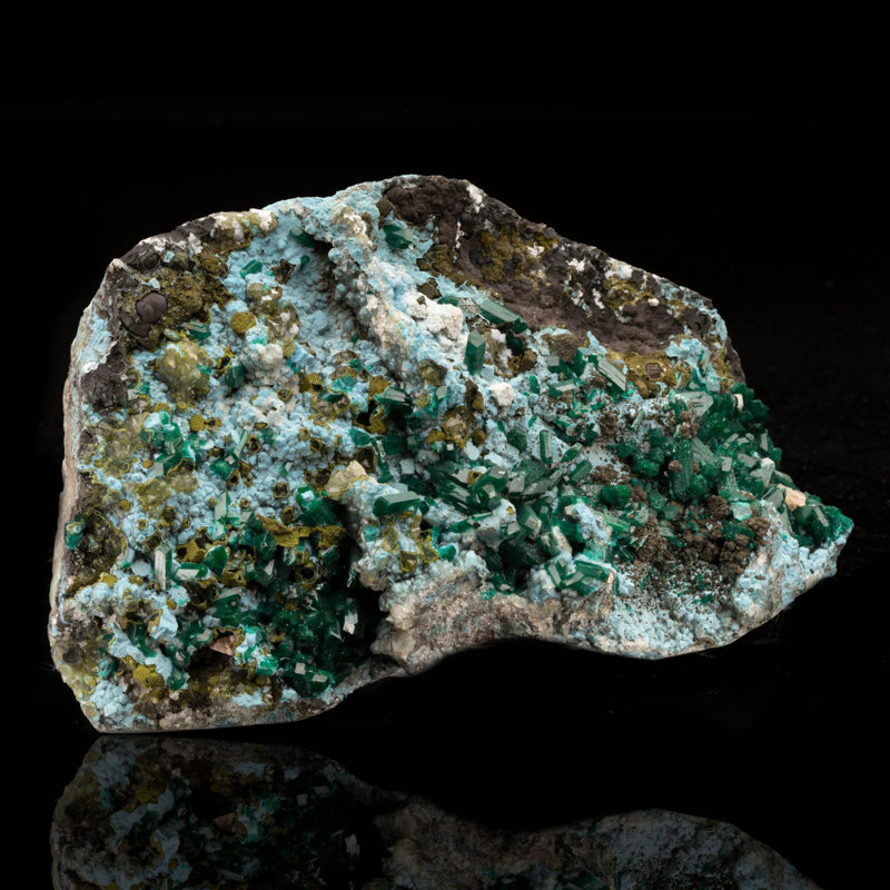 Dioptase with Shattuckite and Adamite