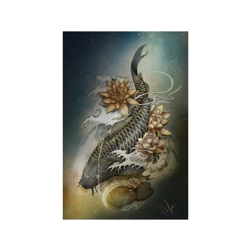Koi And Lotus by Marine Loup - Wrapped Canvas Giclee Art Print, 152.5 cm H x 101.5 cm W