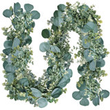 8.3' Long Faux Eucalyptus Garland, Artificial Silver Dollar Eucalyptus Greenery