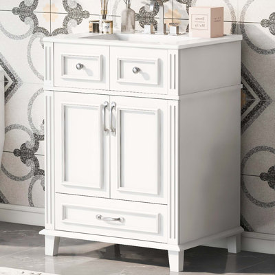 24'' Bathroom Vanity With Ceramic Sink,Bathroom Storage Cabinet With Soft Closing Doors,Retro Style