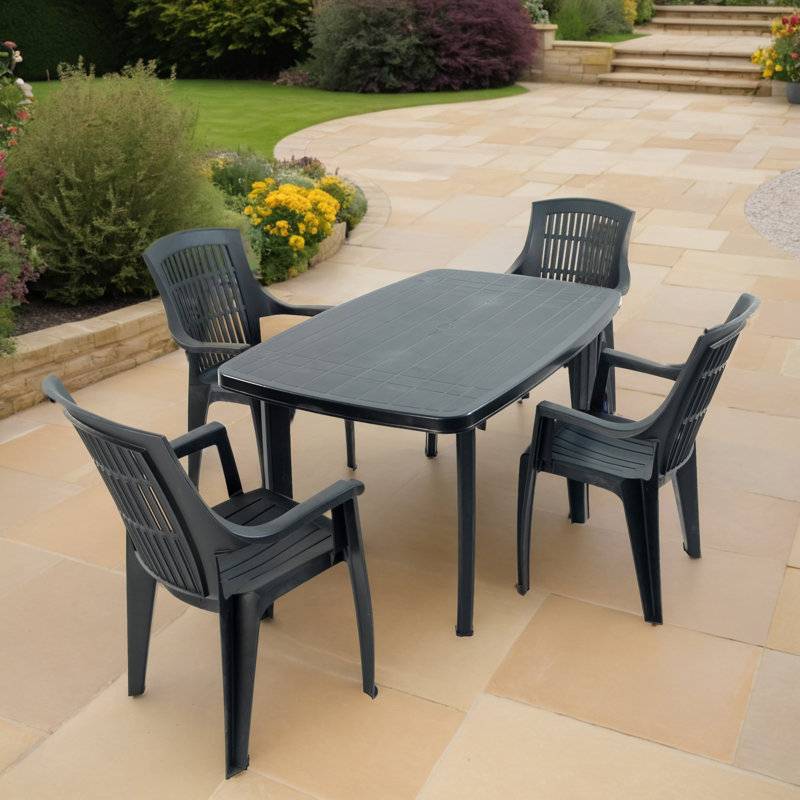 Rimini Rectangular Table with 4 Chairs Garden Set, Anthracite