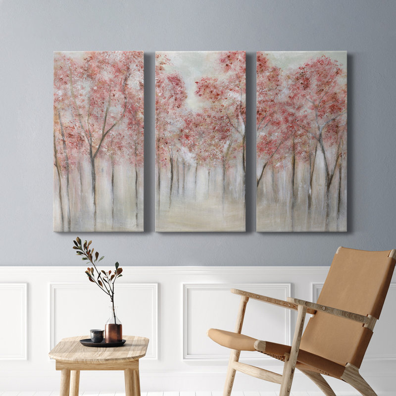 «Blush Spring», ensemble de 3 peintures sur toile tendue, H 27 po x l 54 po x P 1 po