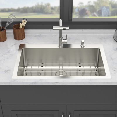 30" Single Bowl Kitchen Sink Of 16 Gauge T - 304 Stainless Steel, Featuring Pull Down Faucet, Aerated Stream And Waterfall Modes, Condensation Coating Sink, Out Stream, Coating, Bottom Grid