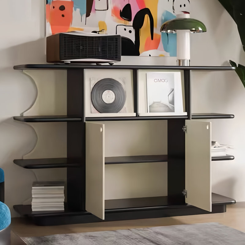 Armoire d'entrée rétro de style français, H 42,52 po x l 62,99 po x P 15,75 po, Noir/crème