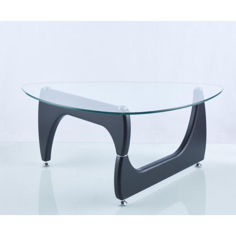 Table basse moderne Weathers - plateau en verre trempé, base en bois manufacturé, table d'appoint de salon, Noir