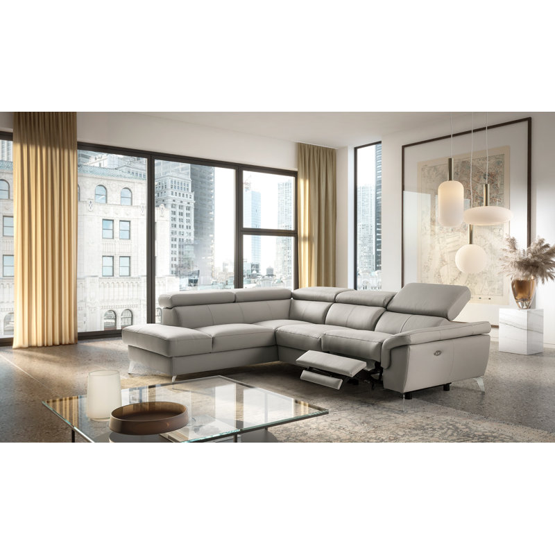 Manhattan Genuine Leather Reclining Corner Sofa, Left Hand Facing, Grey