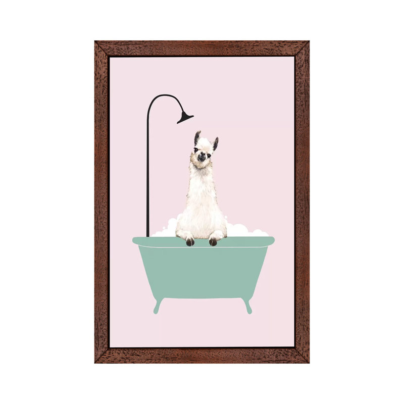 Llama Enjoying Bubble Bath by Big Nose Work - Floater Frame Print on Canvas, Brown Framed, 152.5 cm H x 101.5 cm W