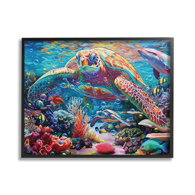 «Vivid Sea Turtle & Reef», art de la giclée encadrée par Michael David Ward