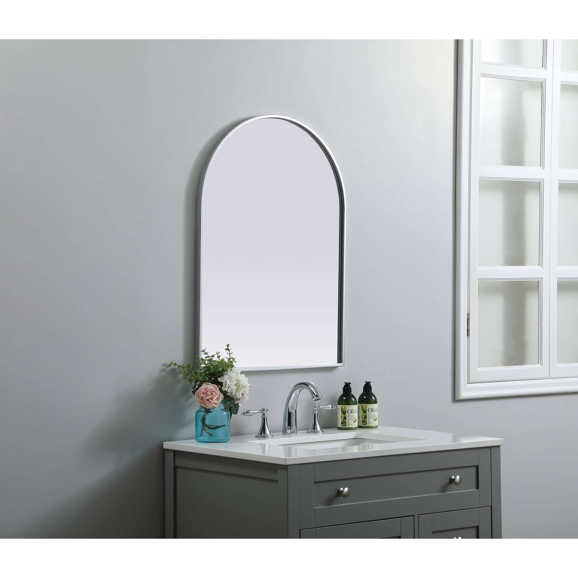 Sabine Metal Arch Wall Mirror, Silver, 30" x 22"