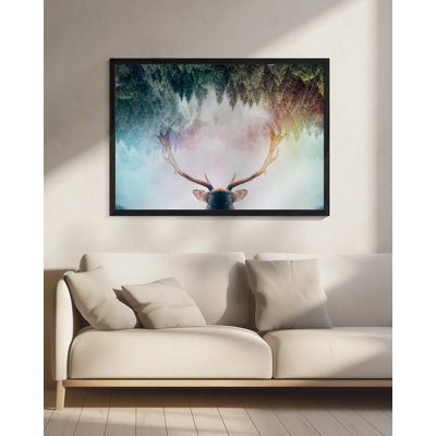 Art mural en bois de cerf dans un cadre flottant blanc - 20 x 16 pouces