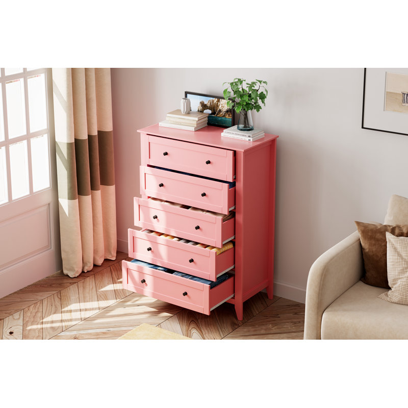 Commode 5 tiroirs peu encombrante, Rose