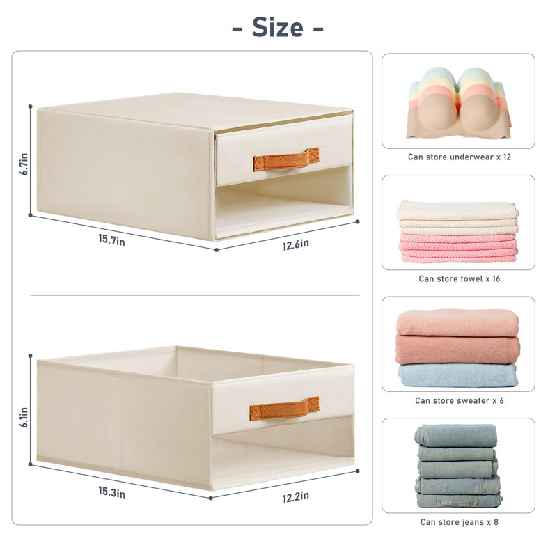 Closet Organizer And Storage, Fabric Box With Drawers, With Transparent Windows, Stackable Storage Drawers For Bedroom, Living Room,(Beige/4 Pack)