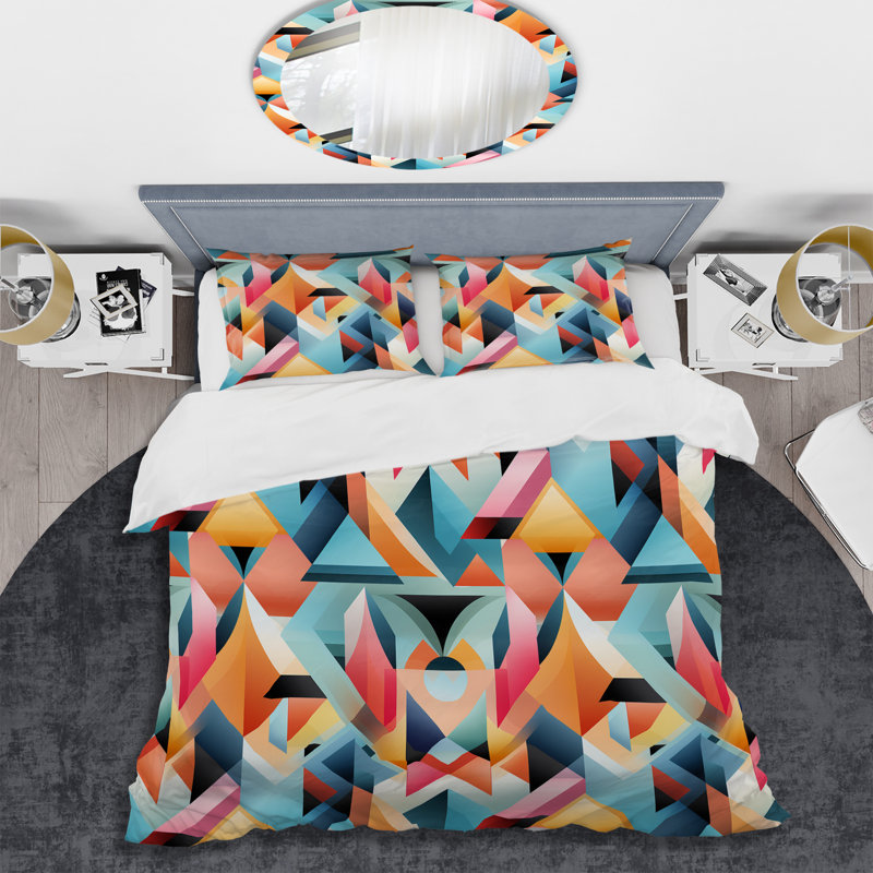 Ensemble de housse de couette multicolore éclectique à géométrie diversifiée IV