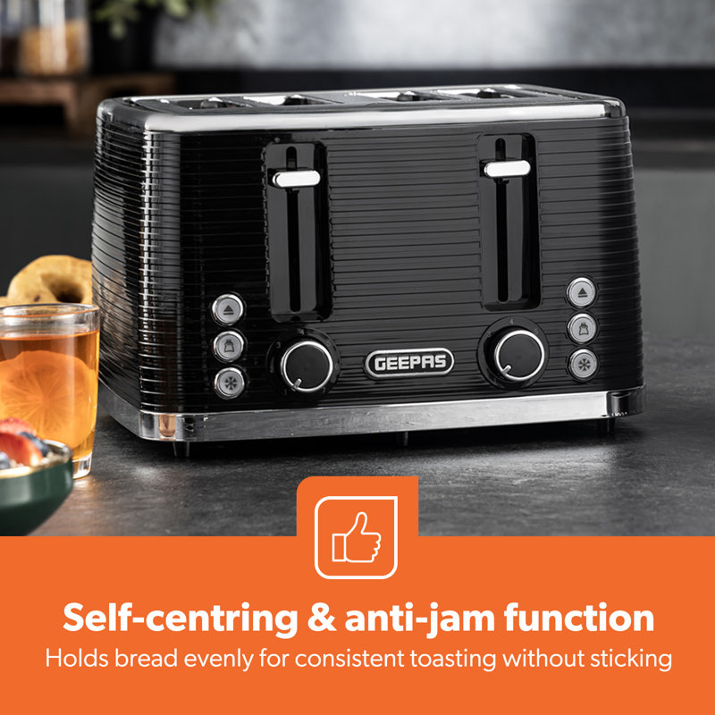 GEEPAS 4 Slice Toaster 7 Browning Levels Cancel Defrost Reheat Anti Jam Function 1600W Linear