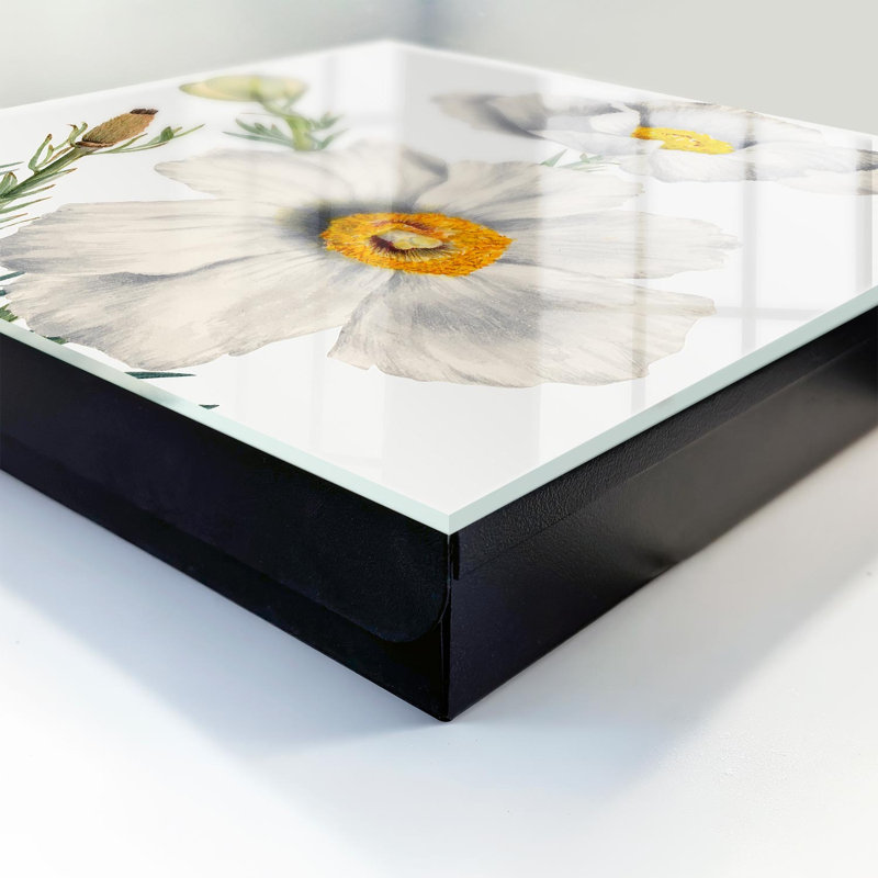 Key cabinet, Opens to the right, 30x30x5, White, White flowers with yellow centers and greenery, 