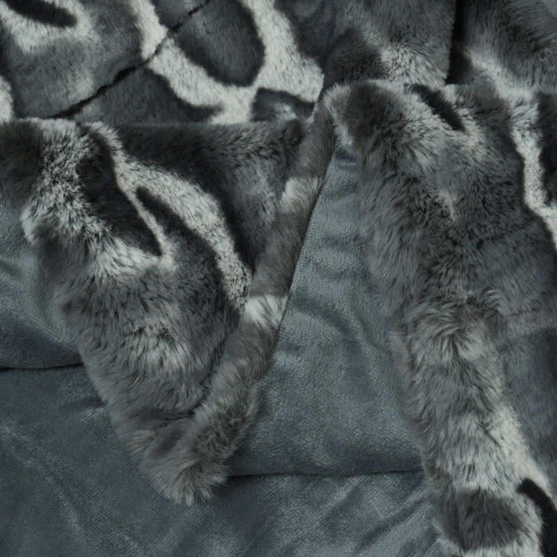 Jeté de lit en fausse fourrure, gris