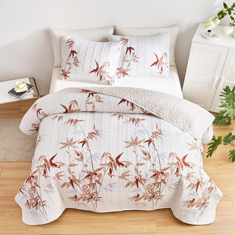 Ensemble de courtepointe 2 pièces Botanical, Burnt Orange Floral