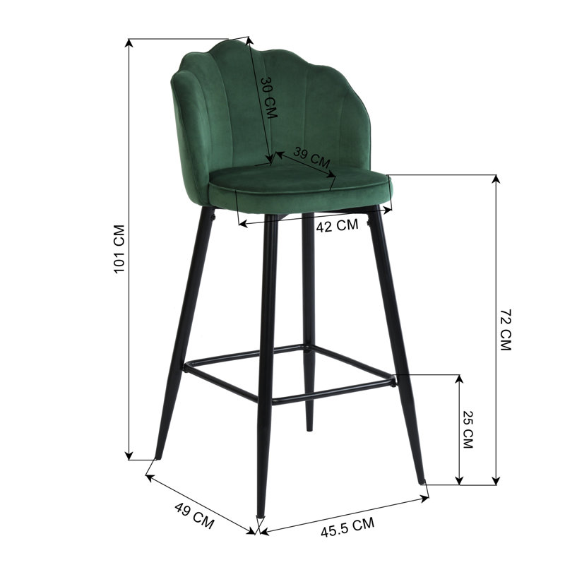 Kindig Upholstered Counter Stool with Metal Frame, Green, Black