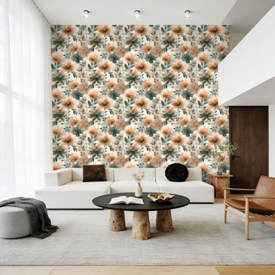 Renter Friendly Peel and Stick Wall Mural Floral Abstract Design Earthy Tones Soft Greenery Vinyl  Waterproof Removable for Room  Bathroom  Cabinet & Shelves door