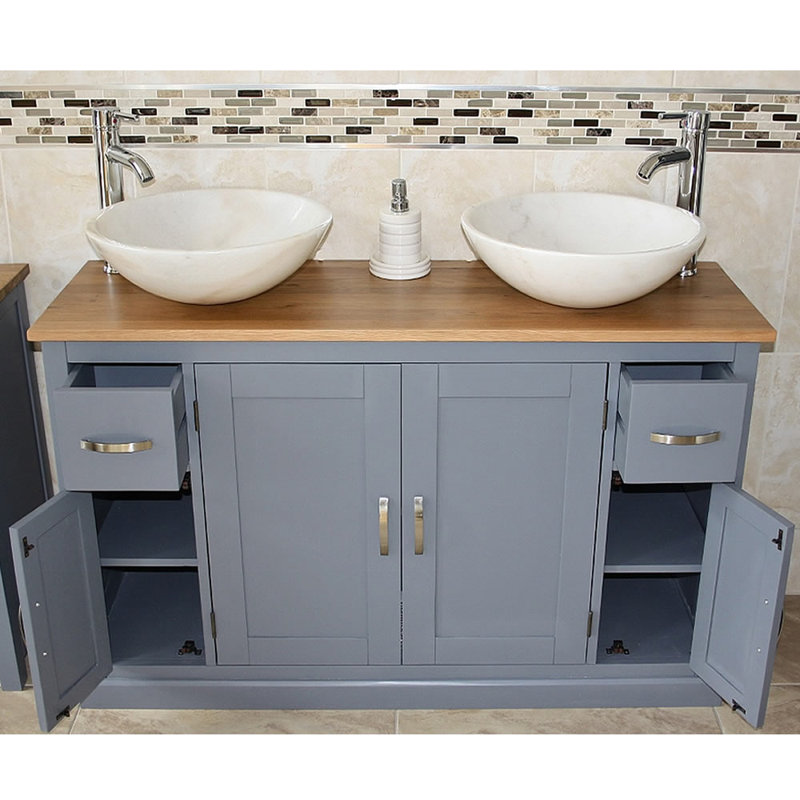 Oahu 1230mm Double Bathroom Vanity with Vessel Stone Basin, Cream