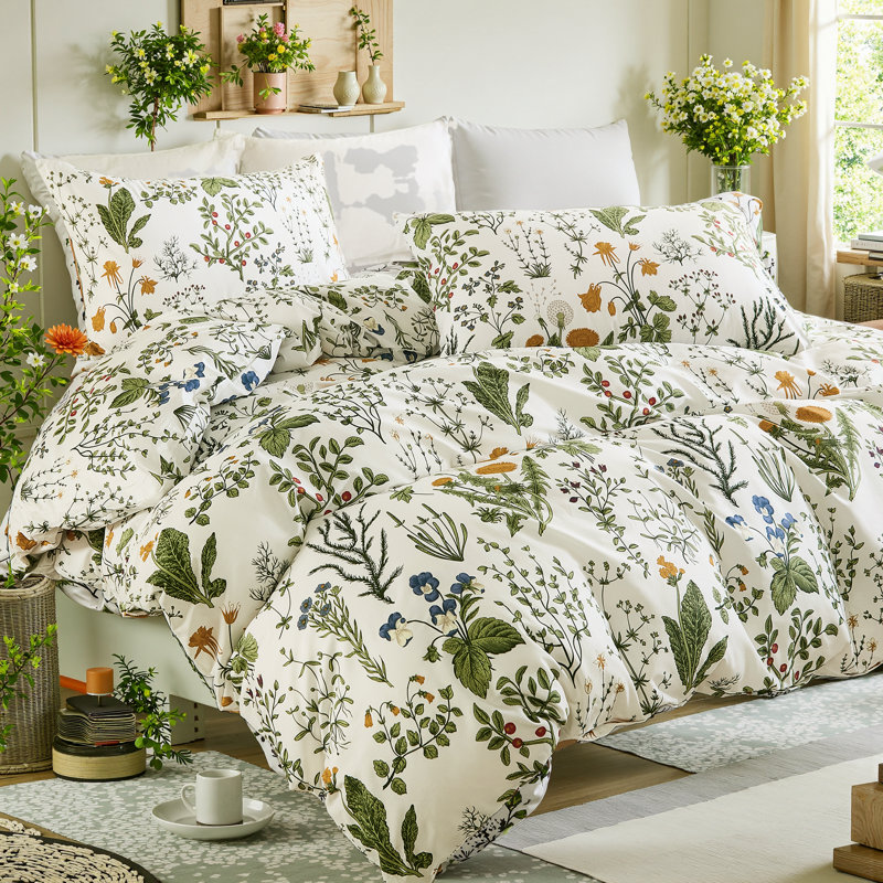 Housse de couette pour lit très grand réversible 100% coton avec housse de couette et fermeture à glissière, ensemble de literie 3 pièces vert doux et respirant pour toutes les saisons