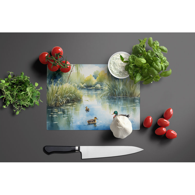 Ducks by the Pond Glass Cutting Board