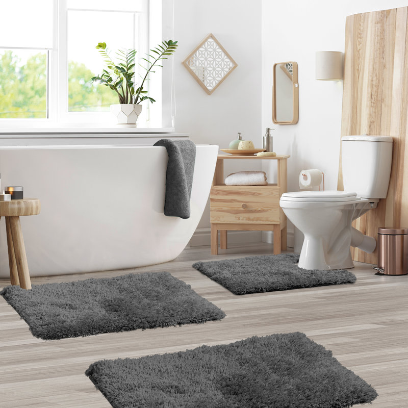 Kriebel Luxury Ultra Soft Bathroom Rugs with Non-Slip Backing (Set of 3), Grey