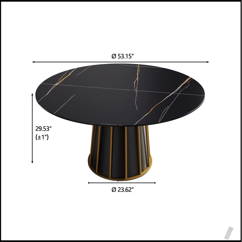 Table de salle à manger ronde Modern, H 29,53 po x L 53,15 po x l 53,15 po, Noir