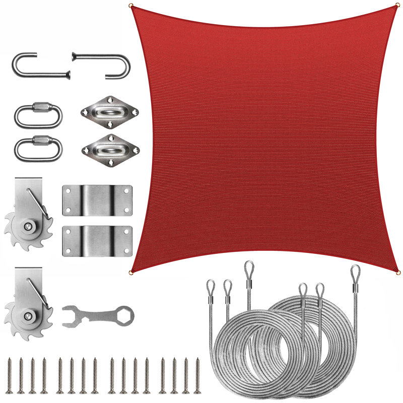 Ensemble de voile d'ombrage carré avec ensemble de treuil Colourtree, 16 pi x 16 pi, Rouge